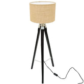 Wooden tripod floor lamp with shade for living room